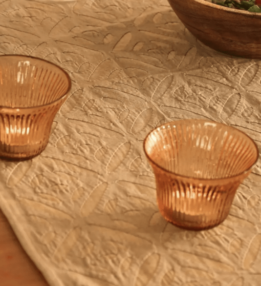 Taupe & Rust Applique Cotton Dining Table Runner | 15" x 60" | Marigold Collection - Image 2